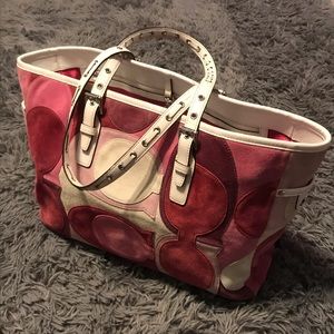 Coach optic rose suede tote. Rare limited edition